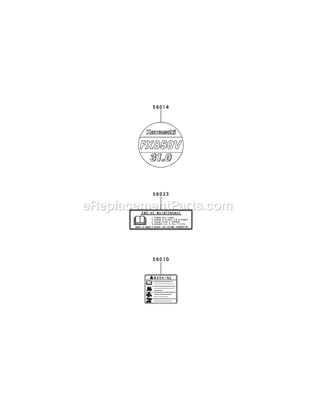 Kawasaki Fx850-S11 Labels Diagram and Parts List for S6031-KW 53DI8DU6050 Cub Cadet Sprayer